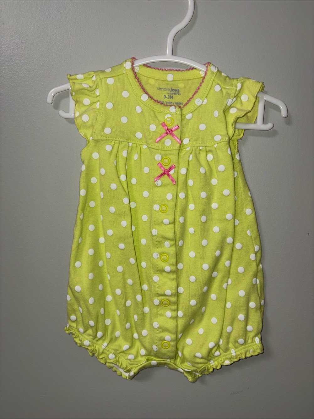 Simple Joys by Carters Yellow Green Polka Dot Romper Ladybug Butt 0-3M Girls